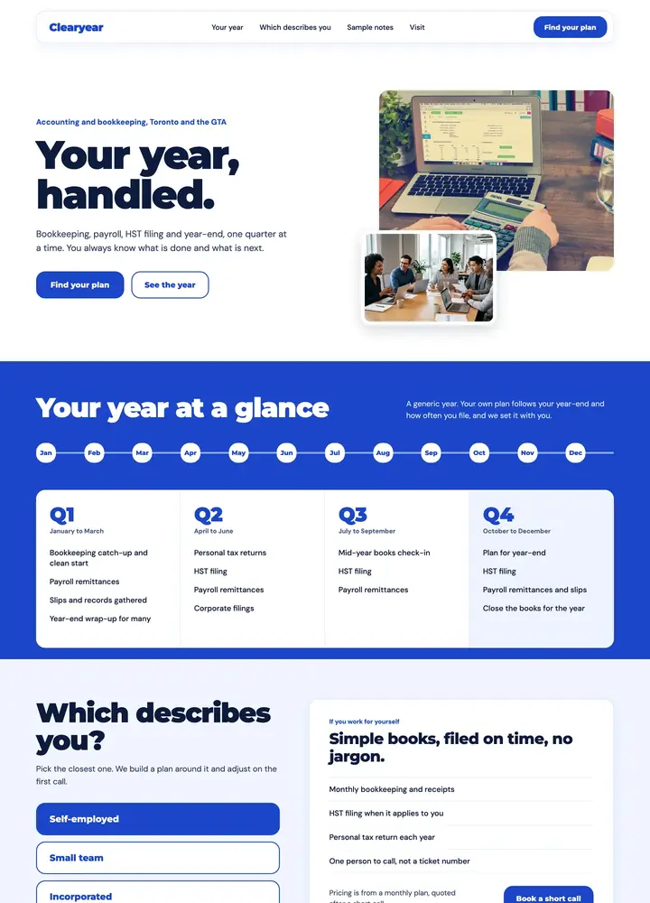Clearyear Accounting, Your year at a glance, desktop home page