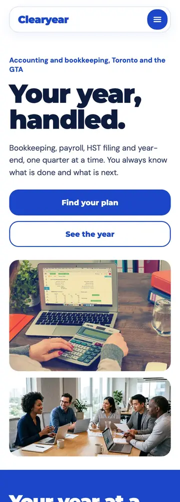 Clearyear Accounting, Your year at a glance, mobile home page