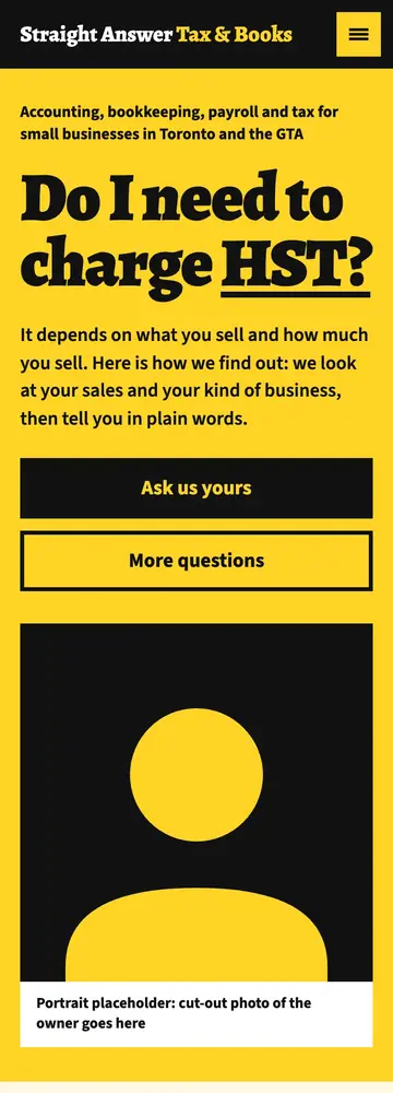Straight Answer Tax & Books, Plain-talk questions, mobile home page