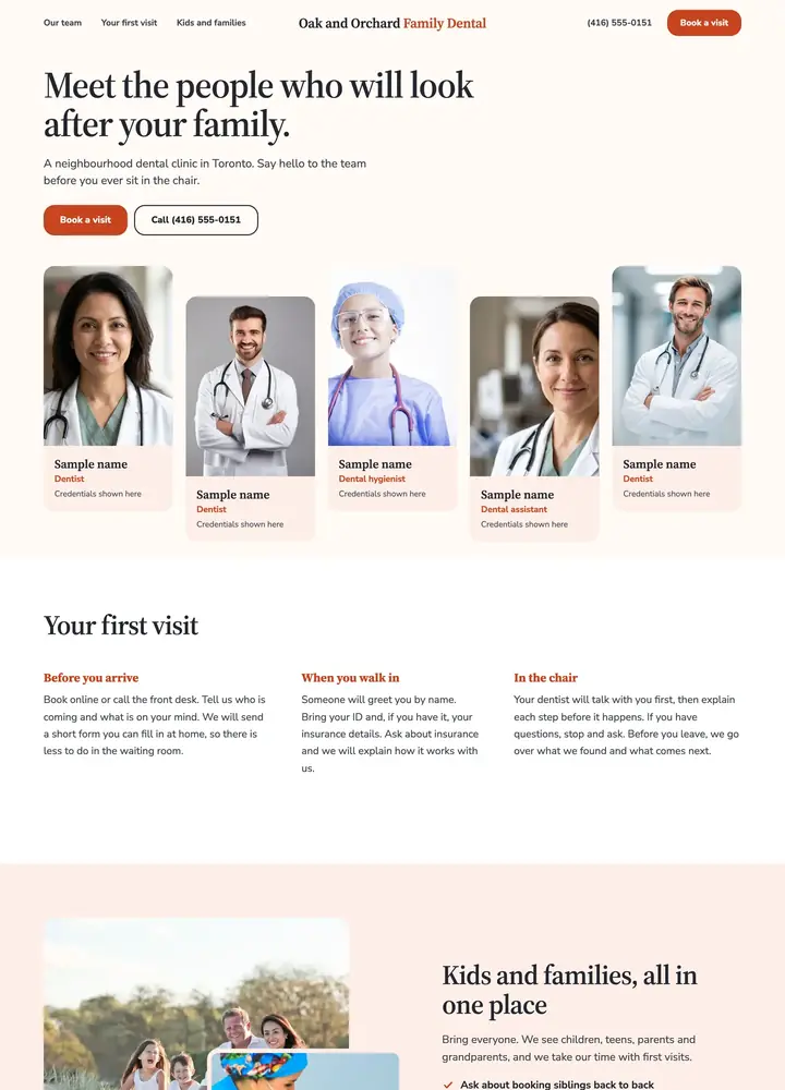 Oak and Orchard Family Dental, Meet the team, desktop home page