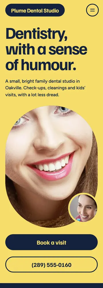 Plume Dental Studio, Boutique bold, mobile home page