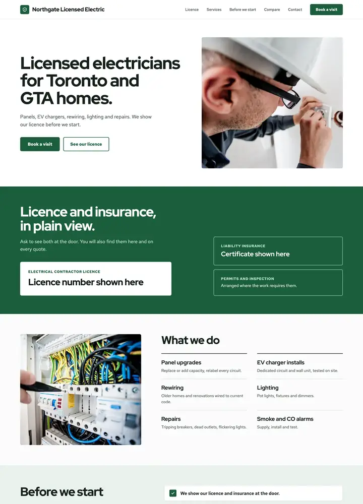 Northgate Licensed Electric, Safety-first licence page, desktop home page