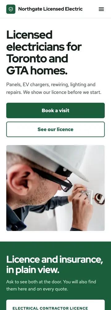 Northgate Licensed Electric, Safety-first licence page, mobile home page