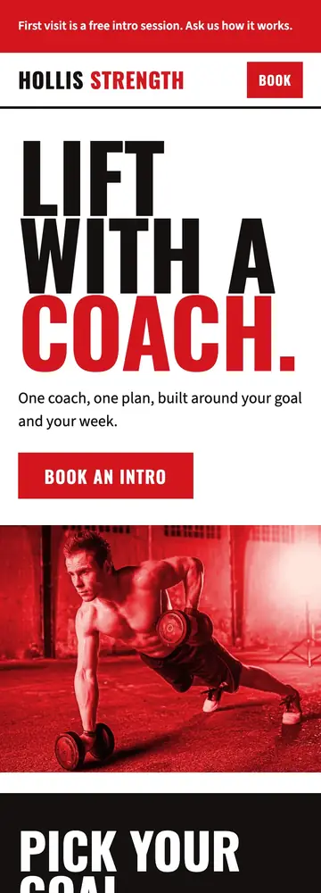 Hollis Strength Coaching, Coach poster, mobile home page