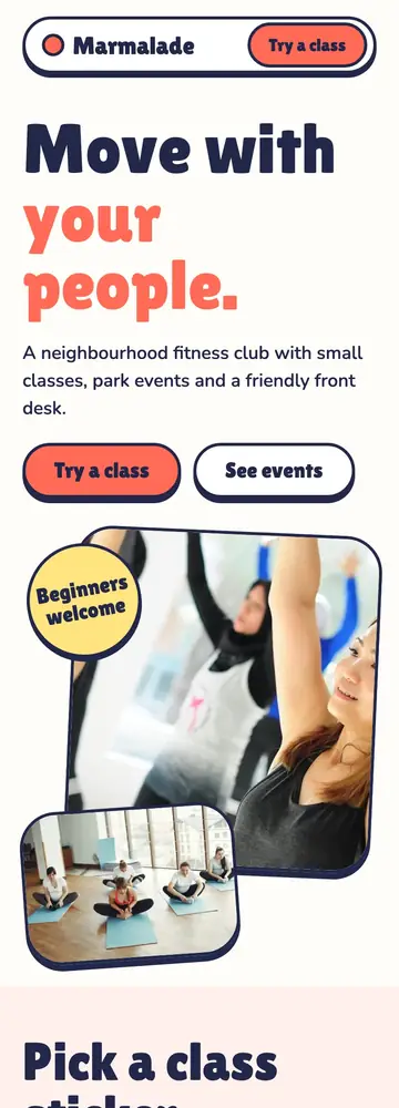 Marmalade Movement Club, Clubhouse stickers, mobile home page