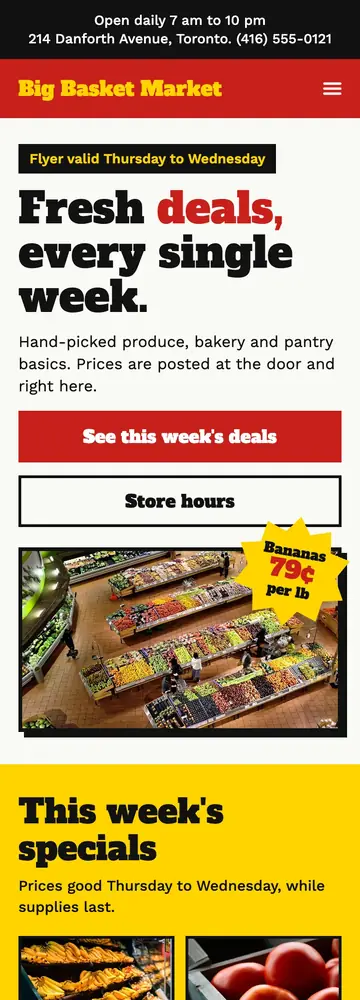 Big Basket Market, Weekly price flyer, mobile home page