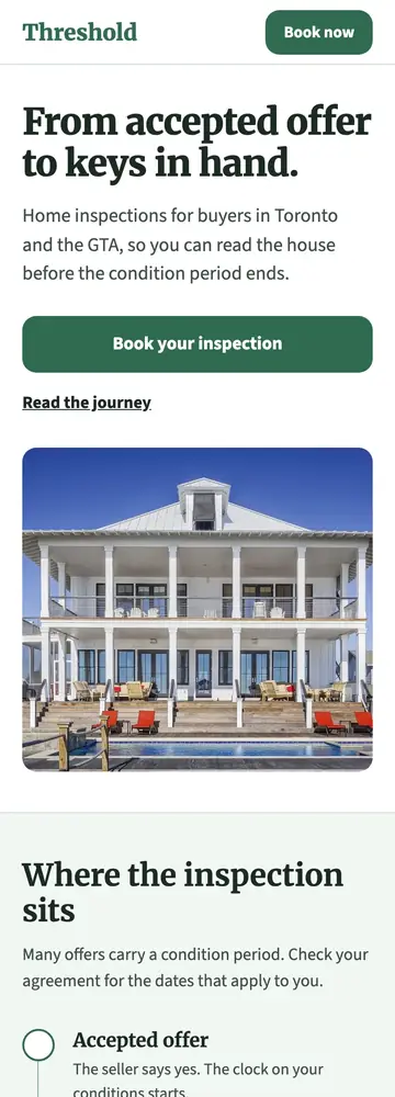 Threshold Home Inspection, Offer to keys, for buyers, mobile home page