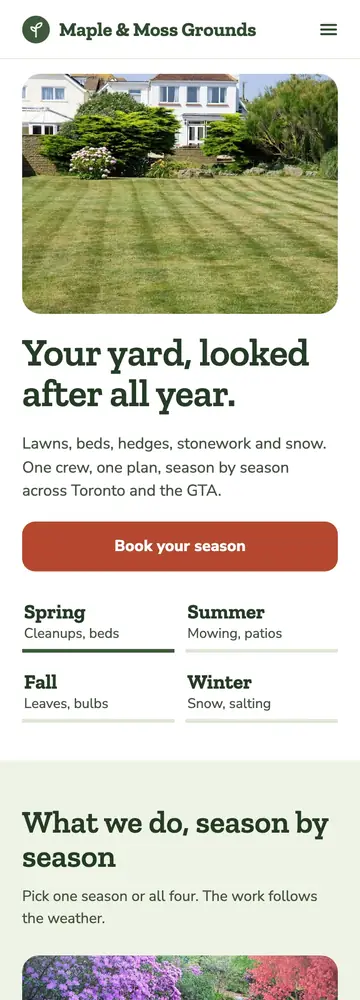 Maple & Moss Grounds, Seasonal calendar, mobile home page