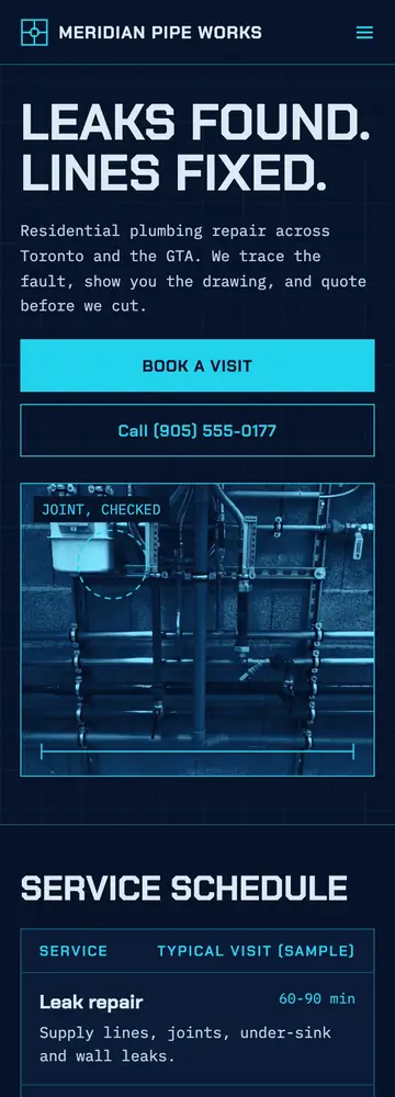 Meridian Pipe Works, Blueprint, mobile home page