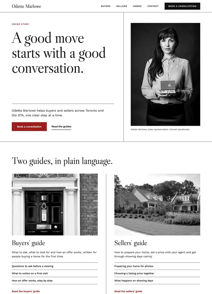 Odette Marlowe, Agent brand magazine, desktop home page
