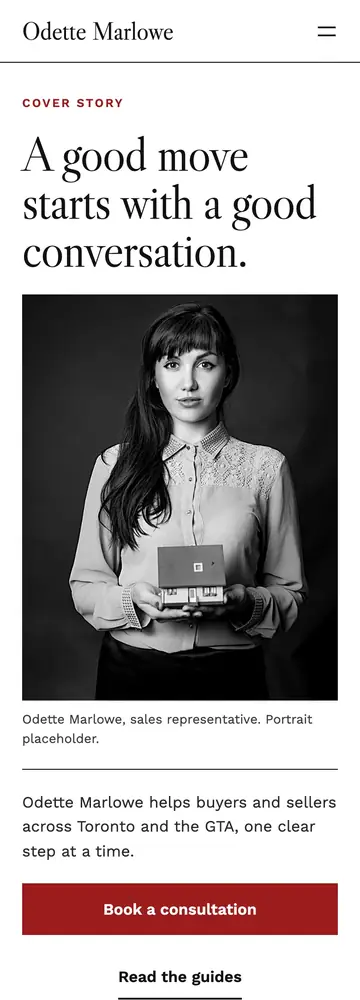 Odette Marlowe, Agent brand magazine, mobile home page