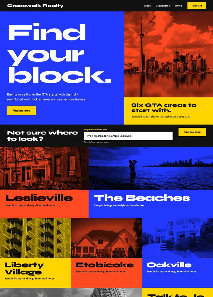 Crosswalk Realty, Neighbourhood poster, desktop home page