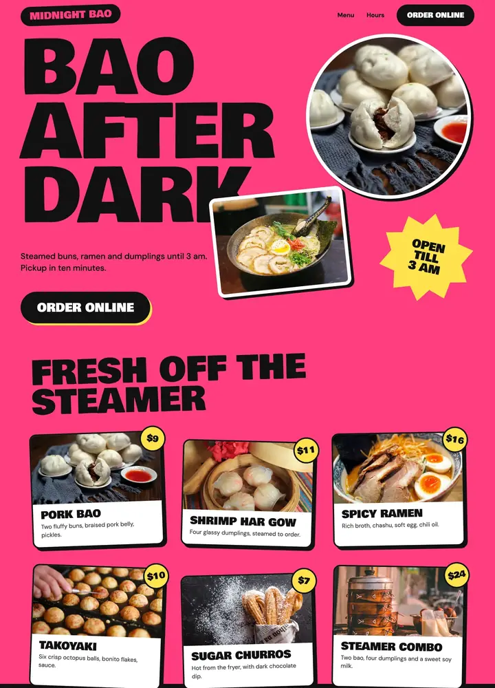 Midnight Bao, Sticker collage, order first, desktop home page