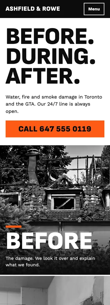 Ashfield & Rowe Restoration, Before, during, after story, mobile home page