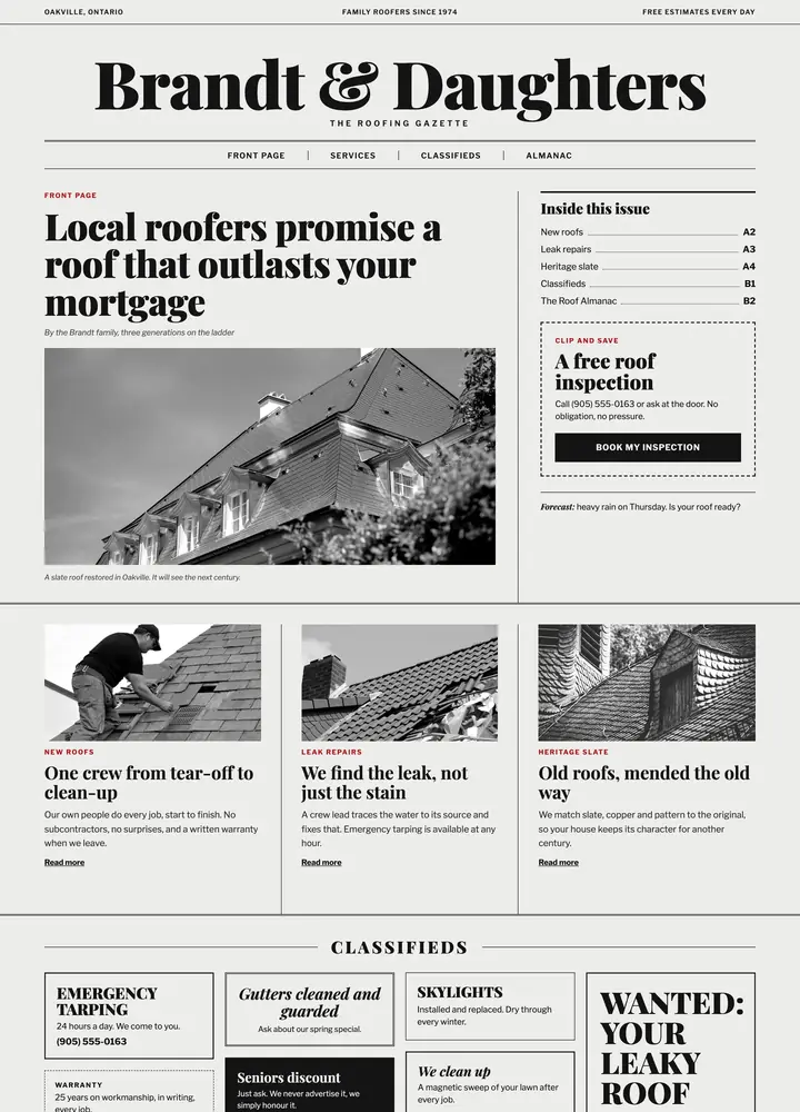 Brandt & Daughters, Newspaper front page, desktop home page